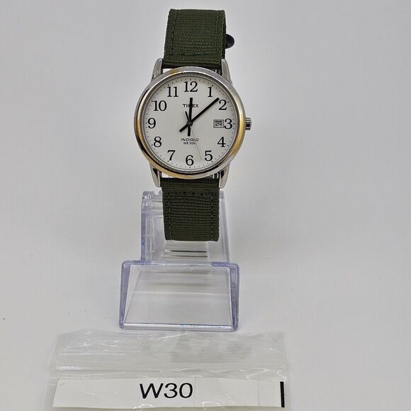 Timex Men's Watch 35MM White Dial Date New Army Green Canvas Bands New Battery - Picture 13 of 13